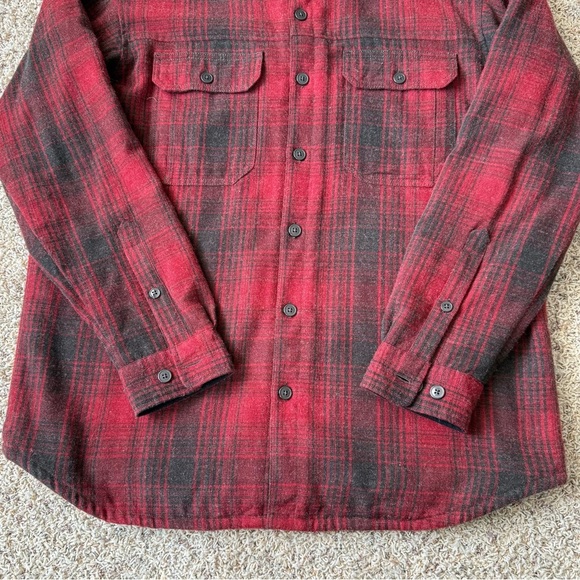Columbia Jacket Men Large Shacket Sherpa Lined Wool Blend Flannel Plaid Red Blk - Picture 10 of 14
